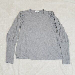 Evereve Gray Ribbed Classic Romantic Lightweight Basic Puffed Sleeve Sweater S